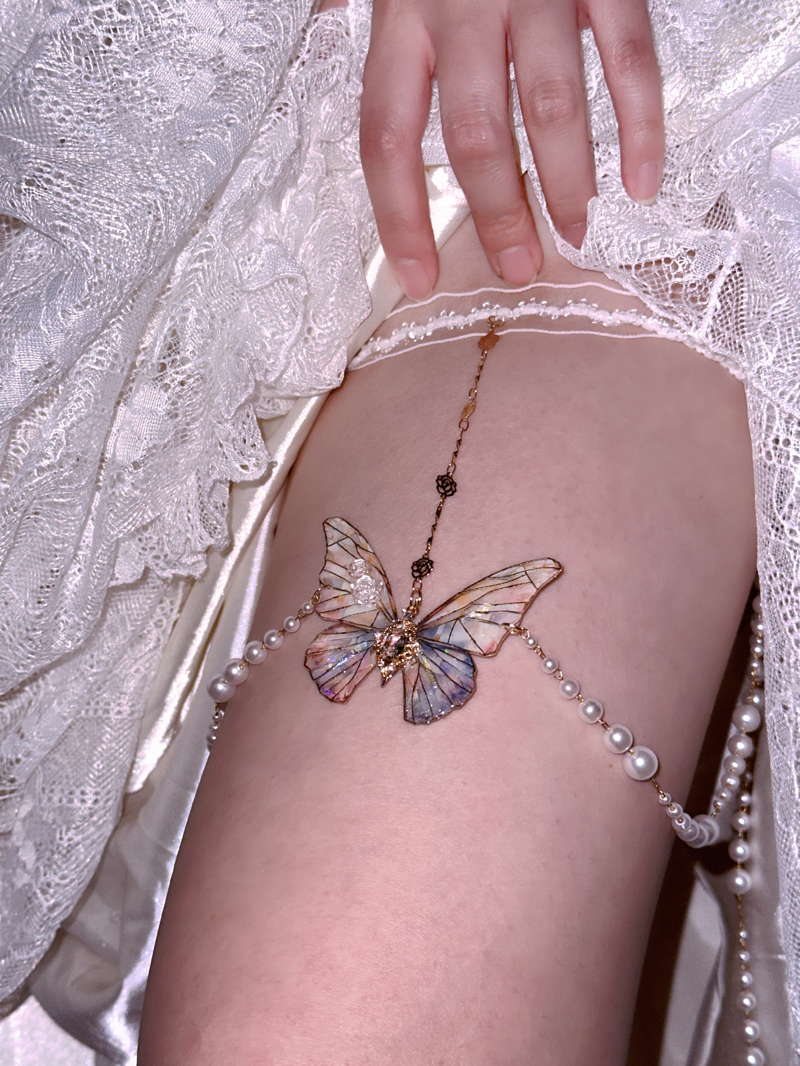 Butterfly Bride Pearl Lace Leg Chain