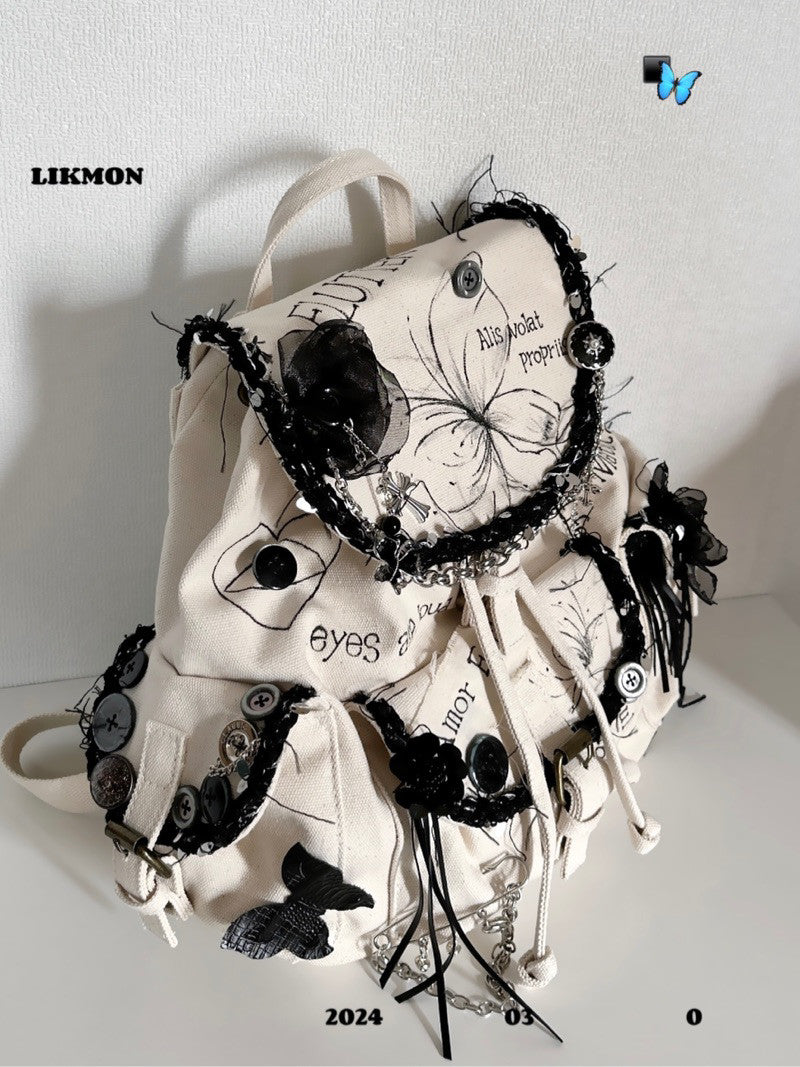 Butterfly Doodle Crochet Patch Backpack