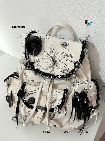 Butterfly Doodle Crochet Patch Backpack