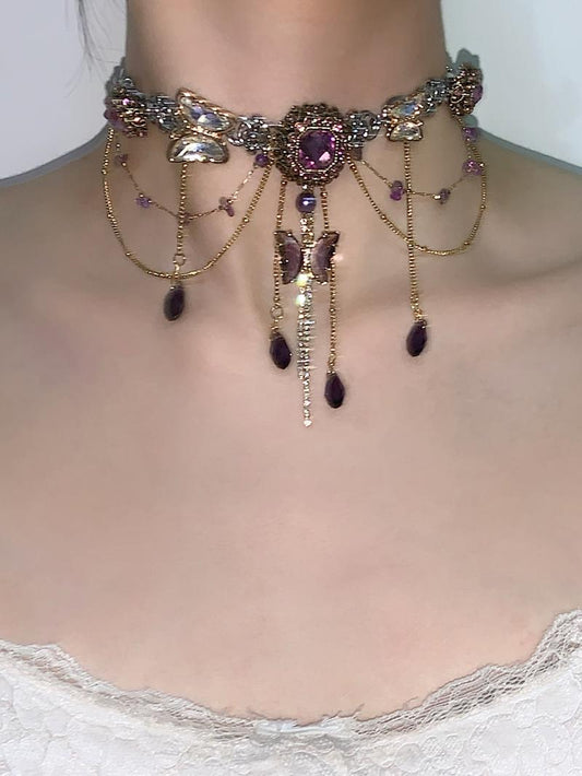 Butterfly Fairy Tassel Choker Necklace