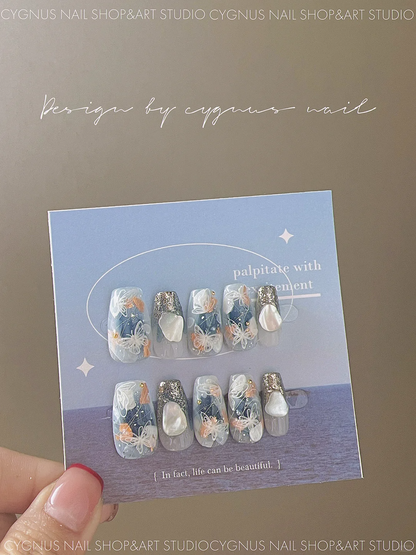 Butterfly Ocean Hand Painted Press On Nails Set