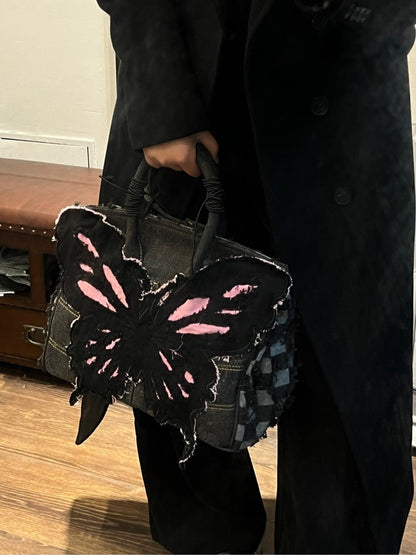 Butterfly Patch Denim Handbag