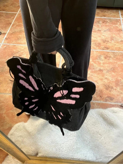 Butterfly Patch Denim Handbag