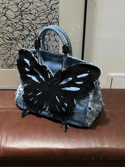 Butterfly Patch Denim Handbag