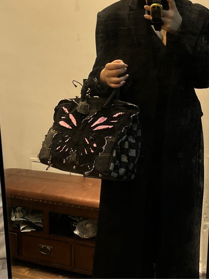 Butterfly Patch Denim Handbag