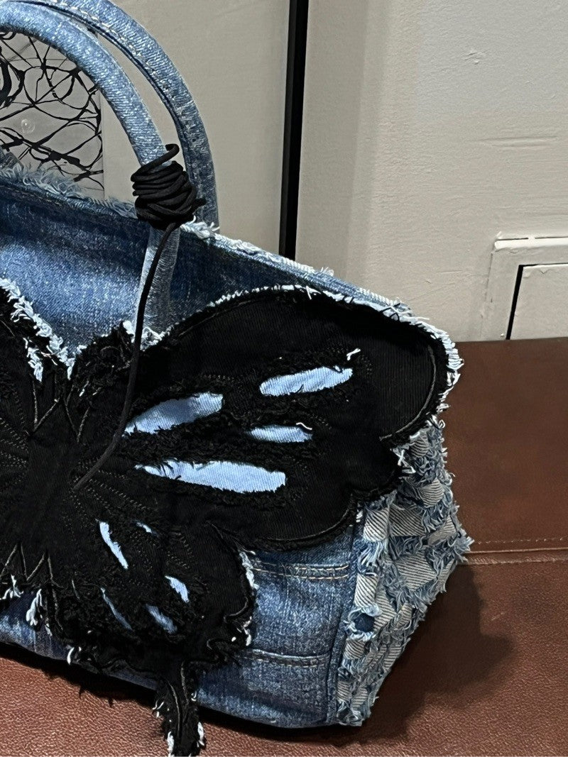 Butterfly Patch Denim Handbag