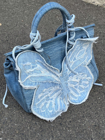 Butterfly Patch Denim Handbag