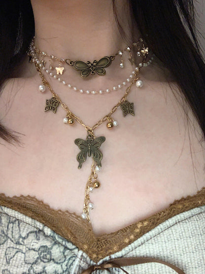 Butterfly Pendant Layered Choker Necklace