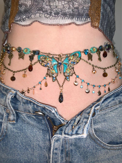 Butterfly Pendant Layered Necklace Waist Chain