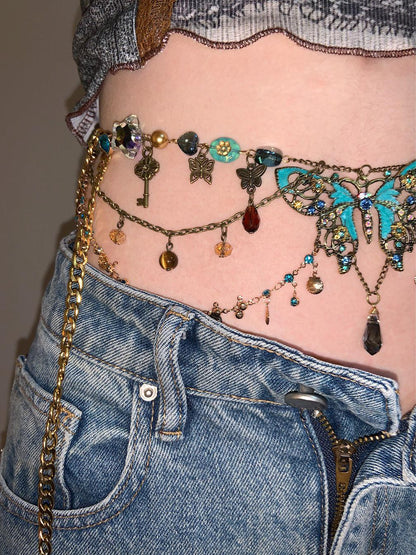 Butterfly Pendant Layered Necklace Waist Chain