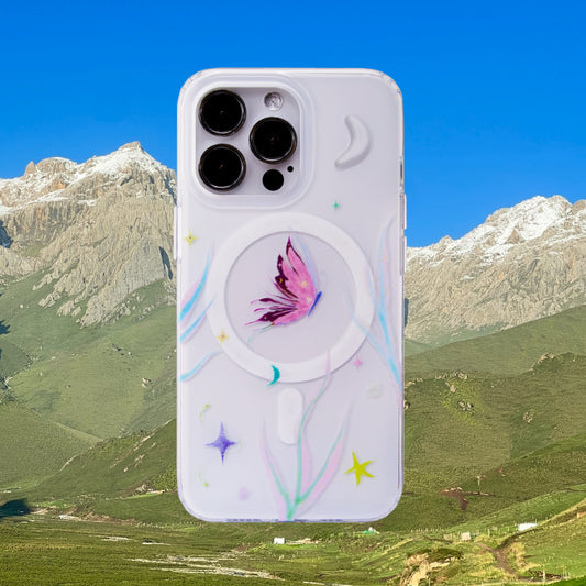 Butterfly Printed Clear Phone Case With MagSafe