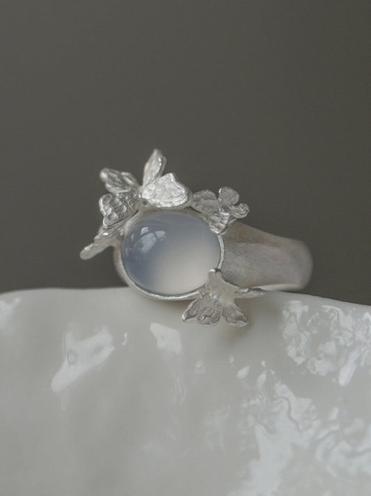 Butterflies Sterling Silver Agate Open Ring