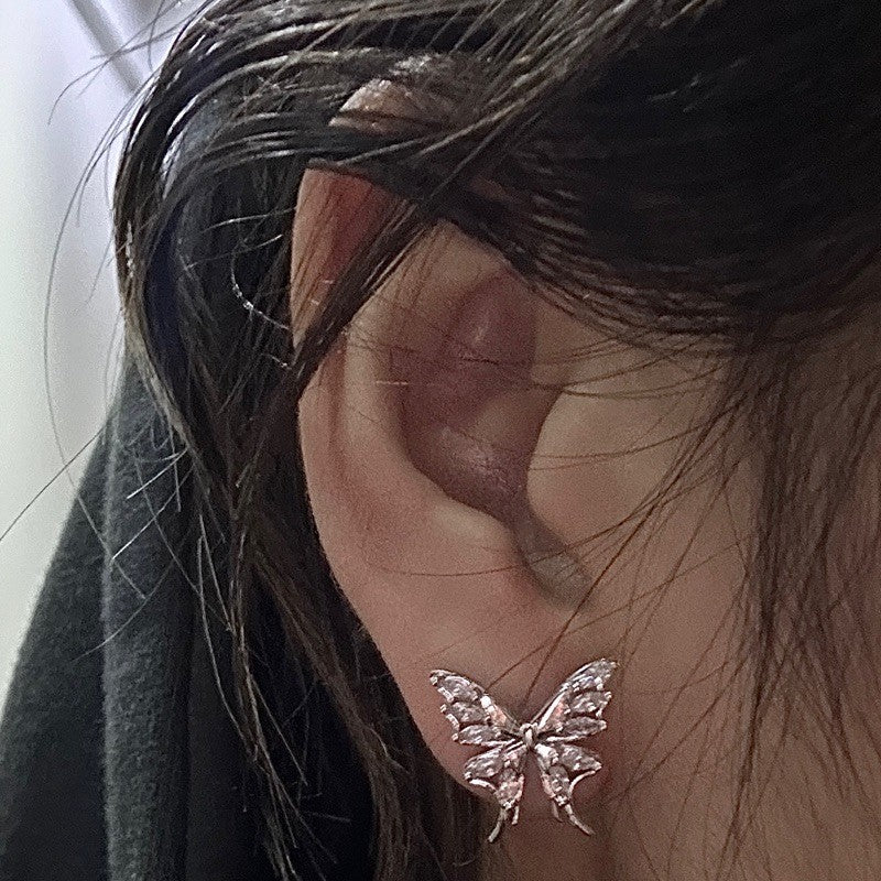 Butterfly Threaded Screw Flat Black Earring