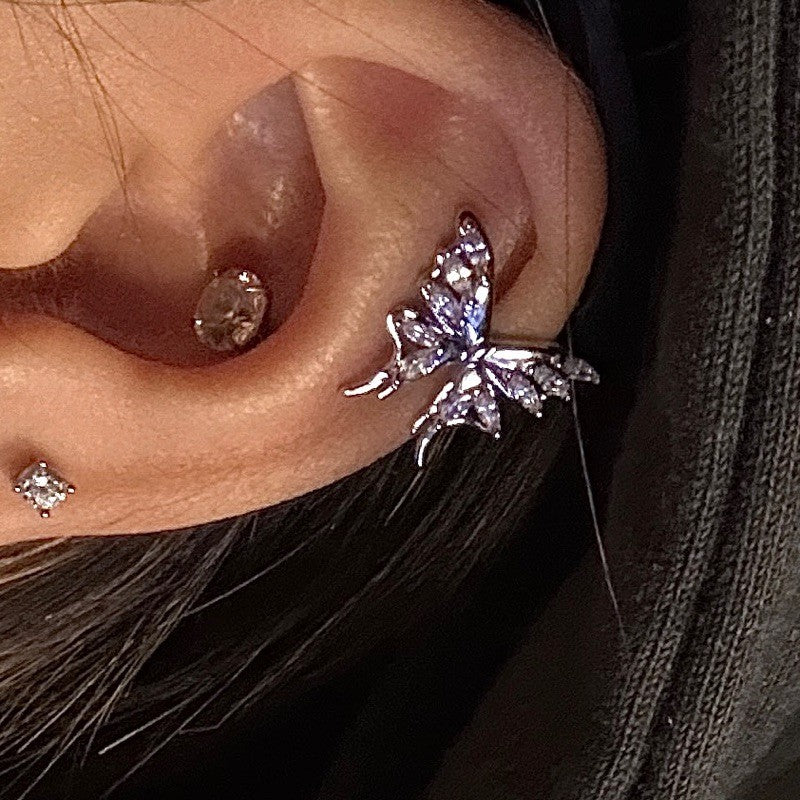 Butterfly Threaded Screw Flat Black Earring