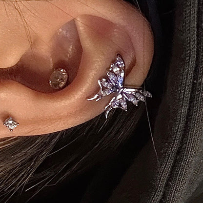 Butterfly Threaded Screw Flat Black Earring