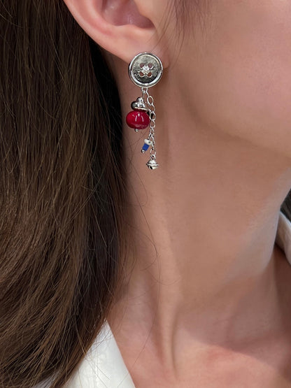 Button Bow Asymmetric Earrings