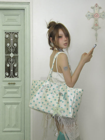 Satin Polka Dot Oversized Shoulder Bag