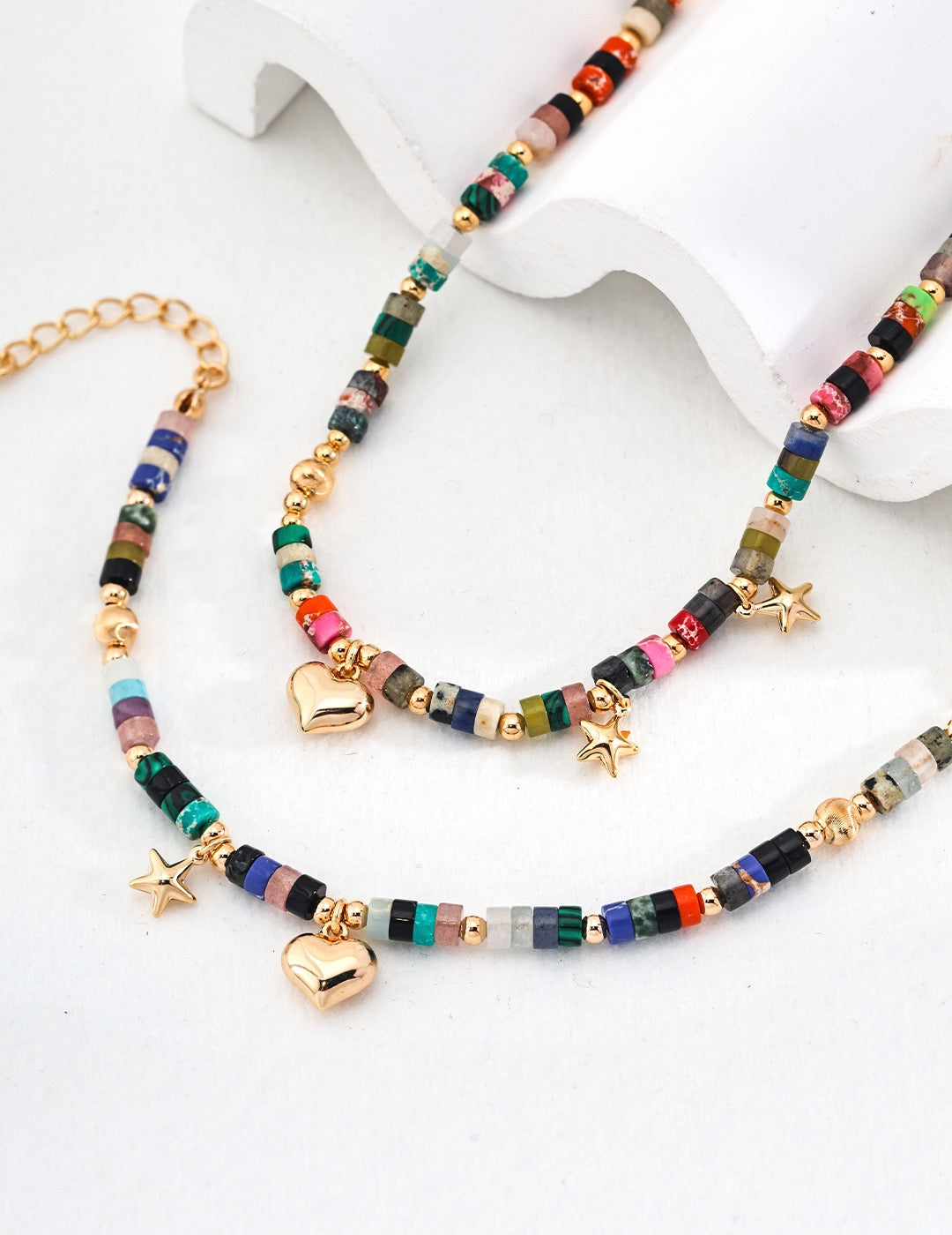 Heart Pendant Colorful Beaded Silver Bracelet