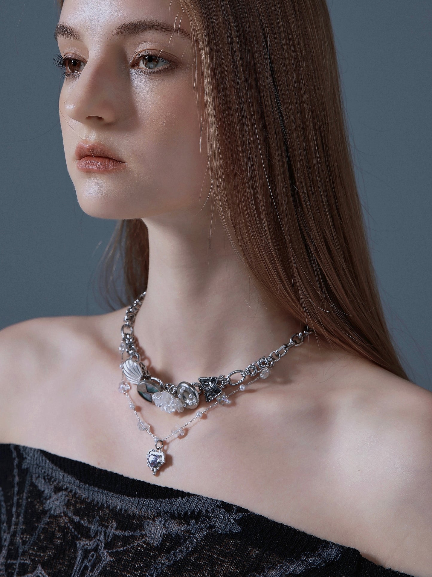Camellia Heart Metal Necklace