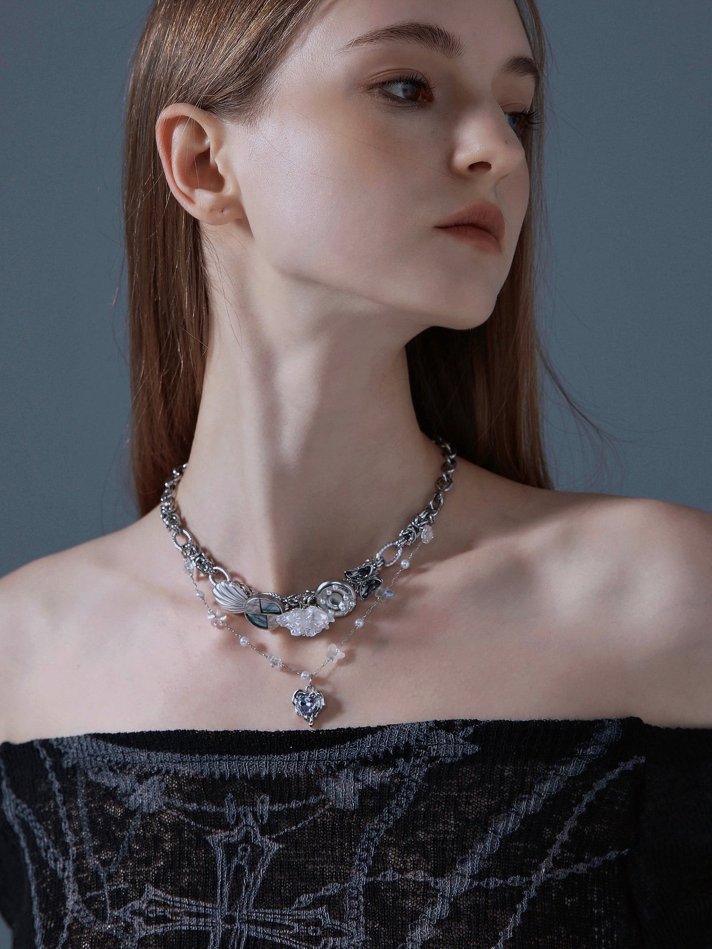 Camellia Heart Metal Necklace