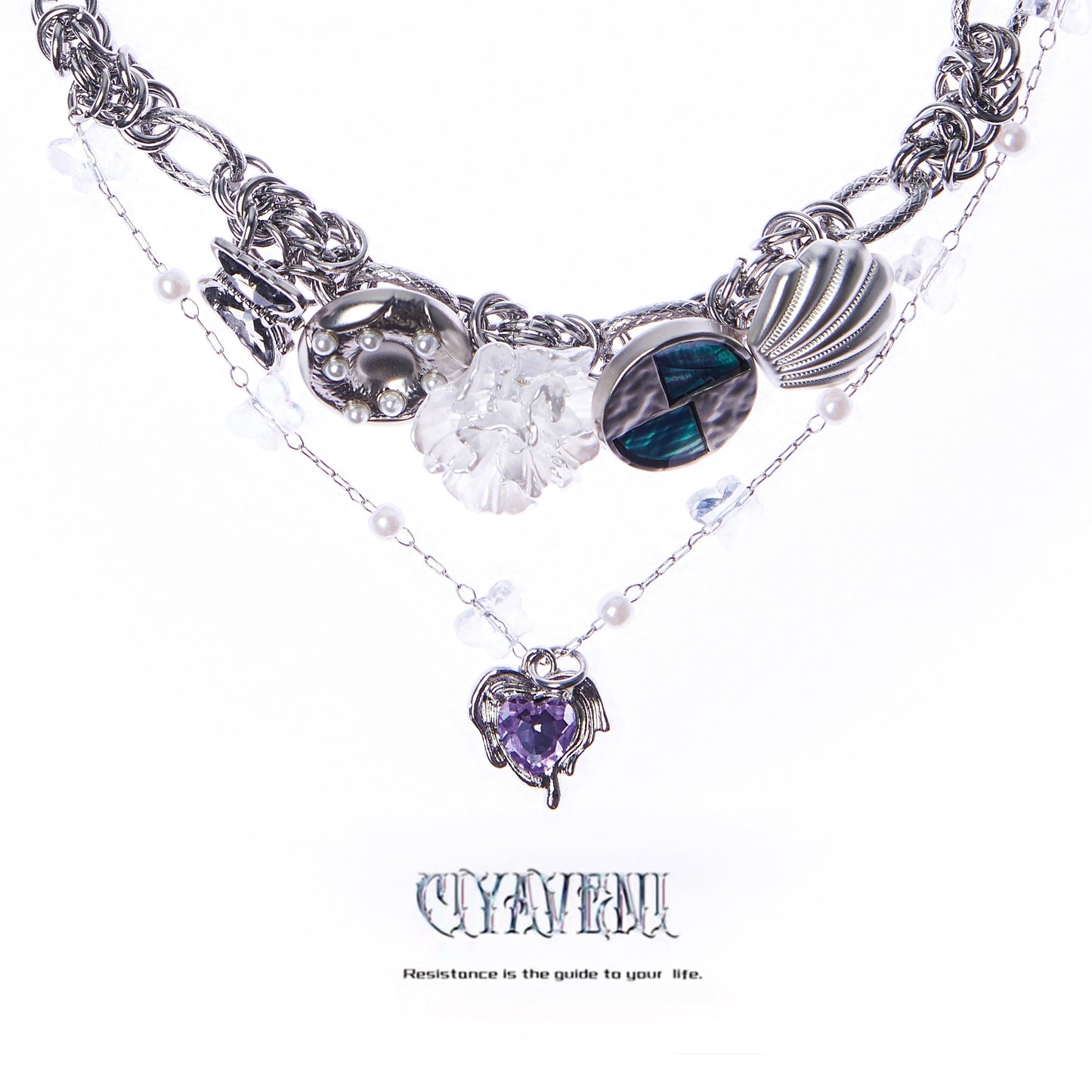 Camellia Heart Metal Necklace