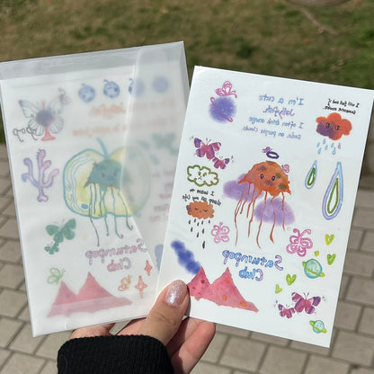 Cartoon Jellyfish Waterproof Temporary Tattoo Stickers Set