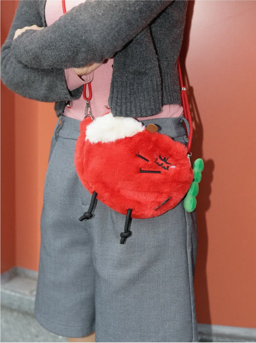 Cartoon Plush Apple Crossbody Bag