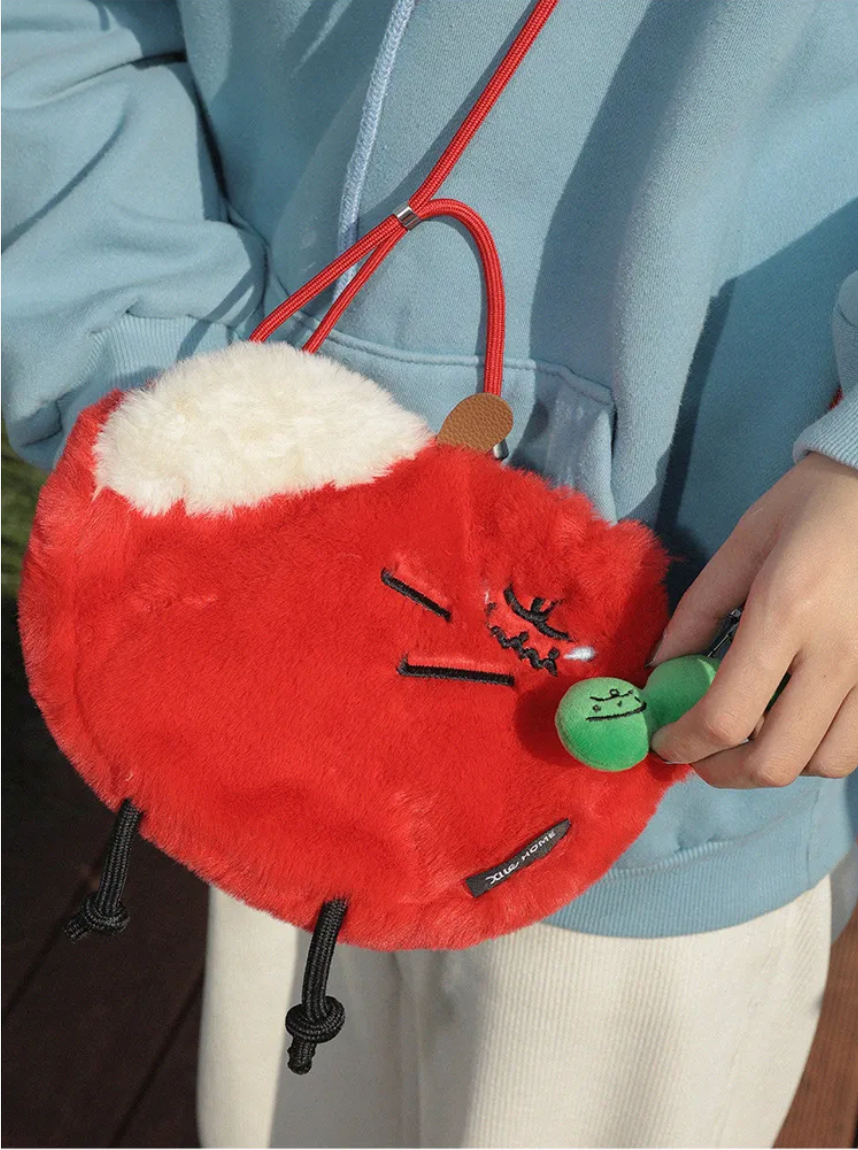 Cartoon Plush Apple Crossbody Bag