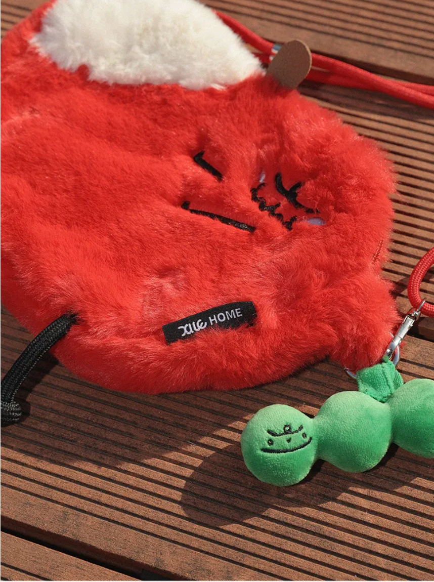 Cartoon Plush Apple Crossbody Bag