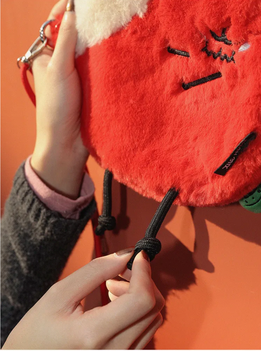 Cartoon Plush Apple Crossbody Bag