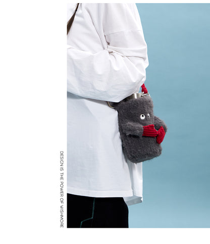 Thermos Cup with Cartoon Plush Monster Crossbody Bag