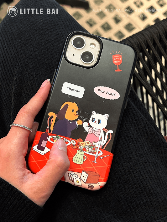 Cartoon Puppy and Kitten Printed Phone Case