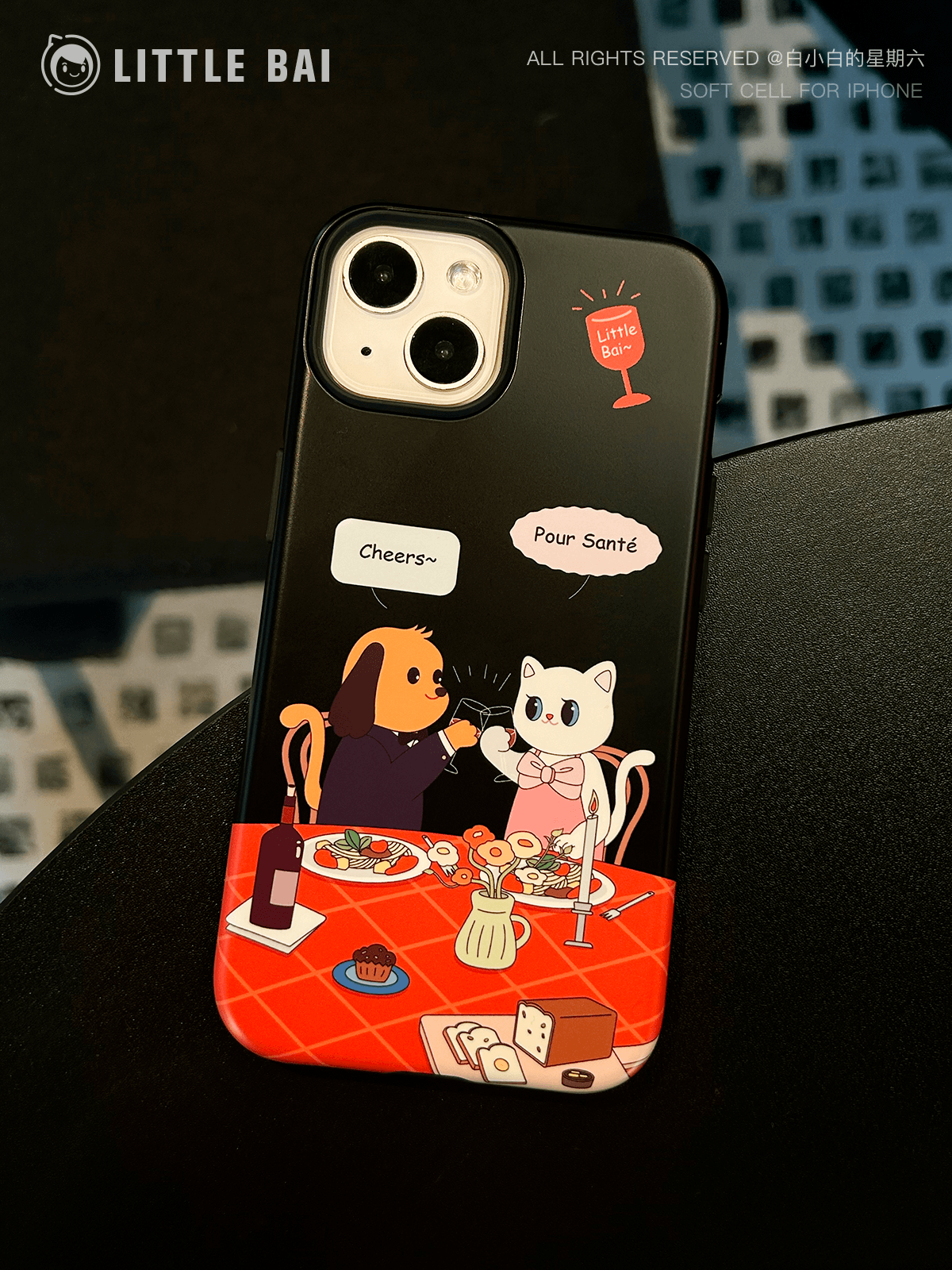 Cartoon Puppy and Kitten Printed Phone Case