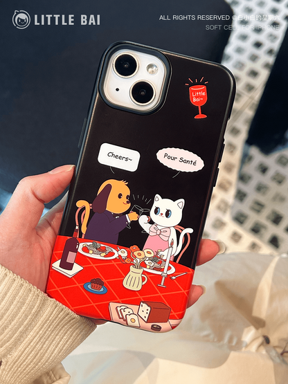 Cartoon Puppy and Kitten Printed Phone Case