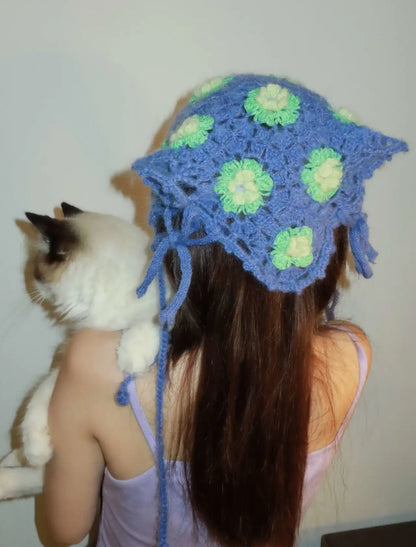 Cat Ears Flower Handmade Crochet Scarf
