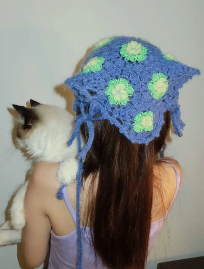 Cat Ears Flower Handmade Crochet Scarf