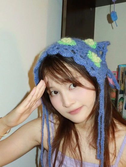 Cat Ears Flower Handmade Crochet Scarf