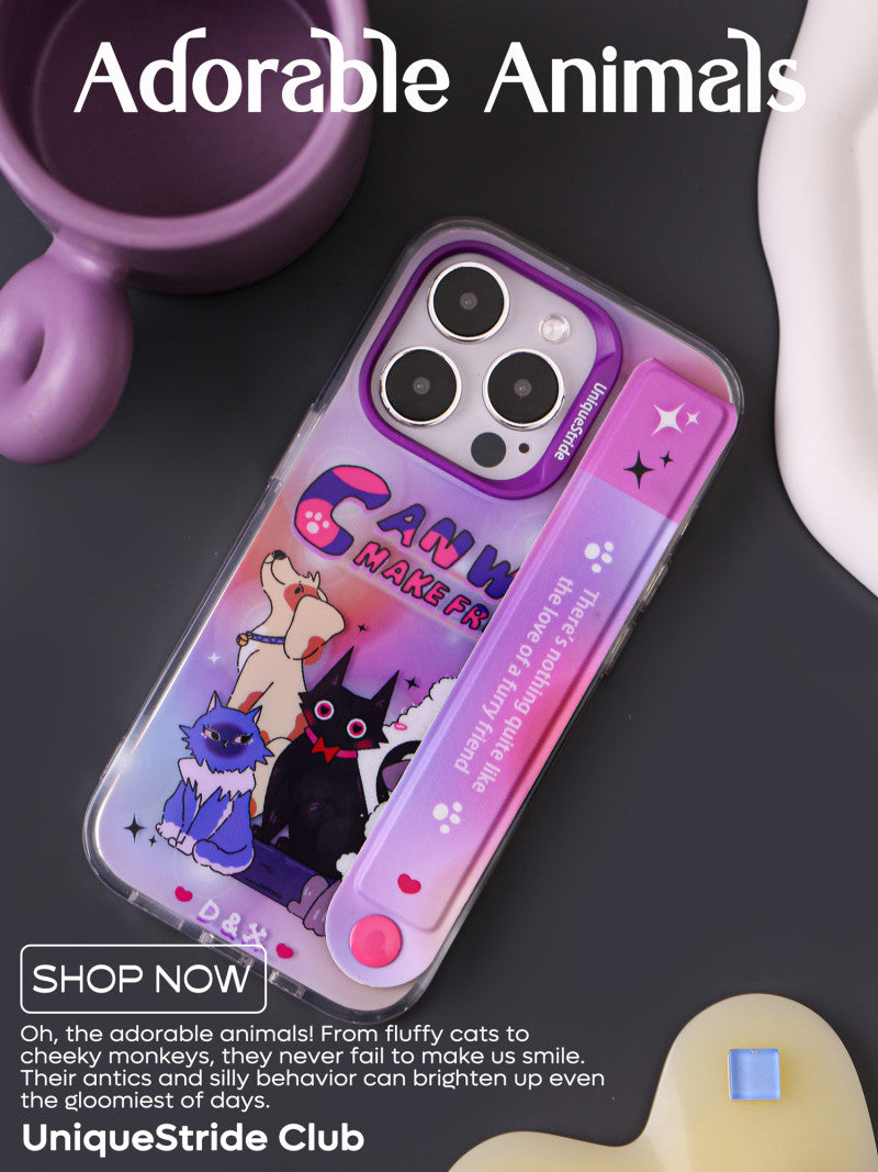Cats and Puppy Printed Purple Phone Case