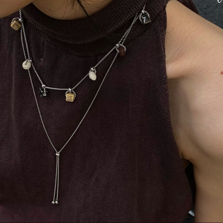 Ceramic Square Bead Stacked Titanium Steel Necklace