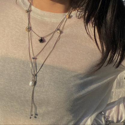 Ceramic Square Bead Stacked Titanium Steel Necklace