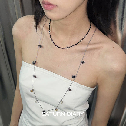 Ceramic Square Bead Stacked Titanium Steel Necklace