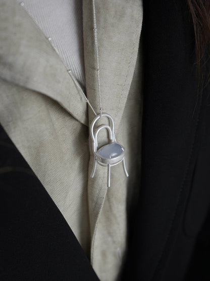 Chair Blue Agate Silver Necklace