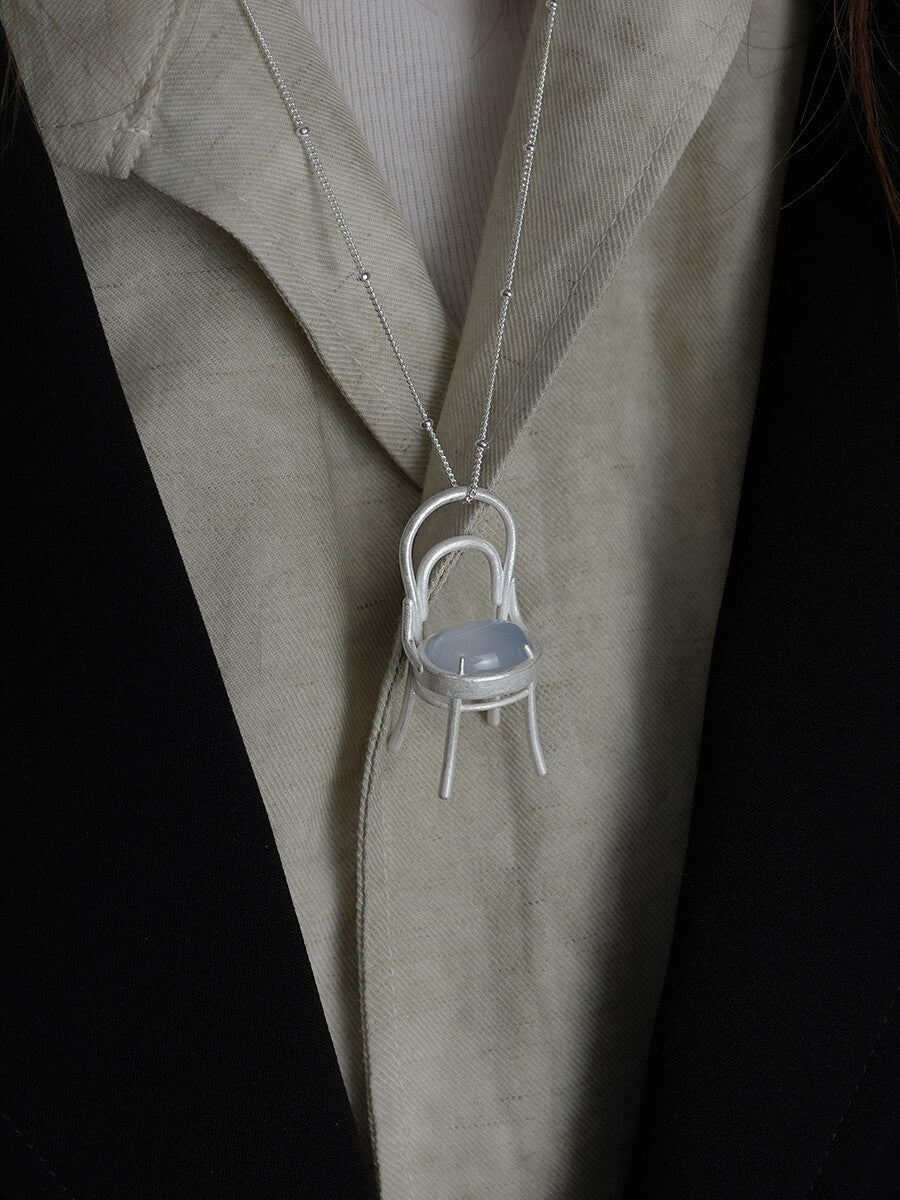 Chair Blue Agate Silver Necklace