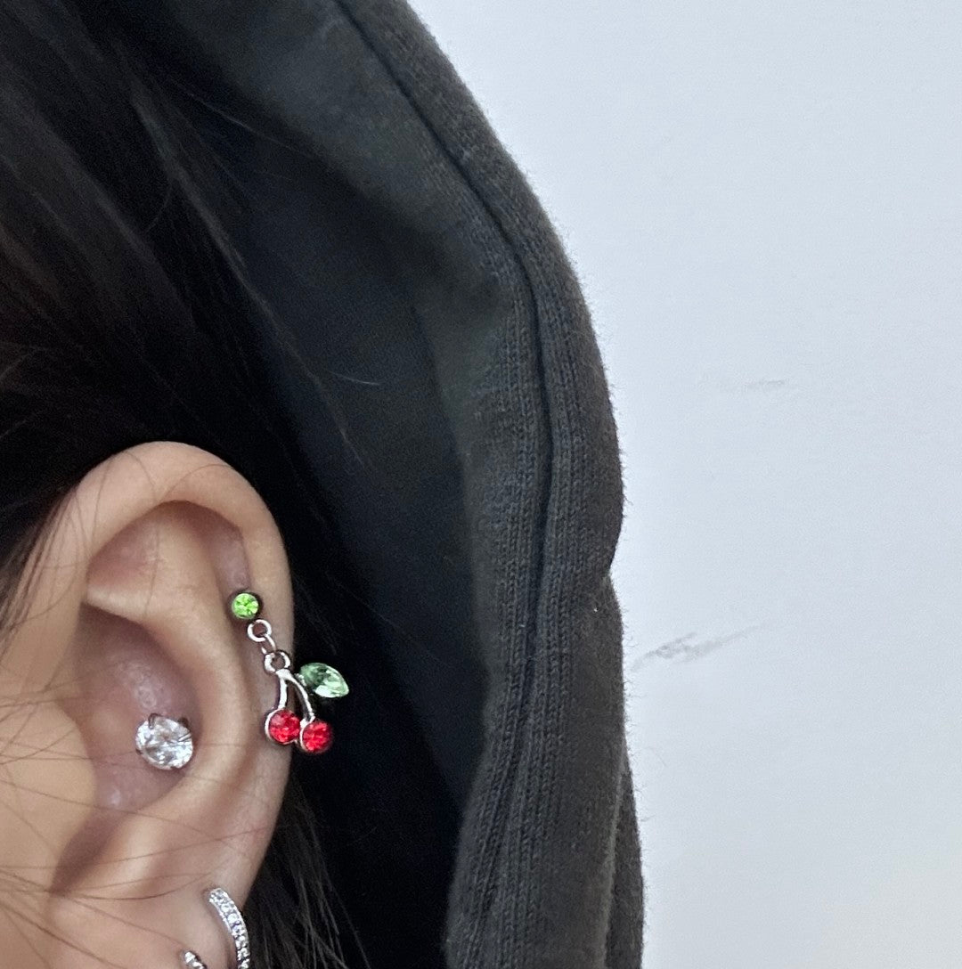 Cherry Threaded Screw Flat Black Earring
