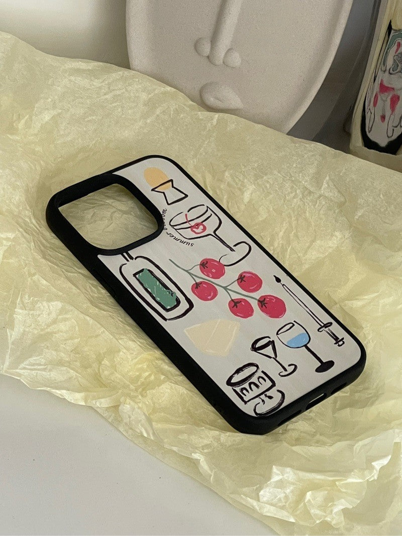 Cherry Wine Glass Sketch Phone Case