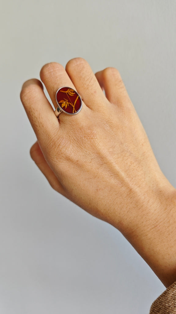 Chinese Lacquer Flower Agate Open-end Ring