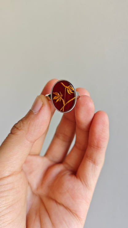 Chinese Lacquer Flower Agate Open-end Ring