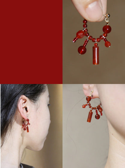 Chinese Red Beaded Earrings