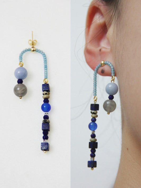 Chinoiserie Asymmetrical Blue Natural Stone Earrings