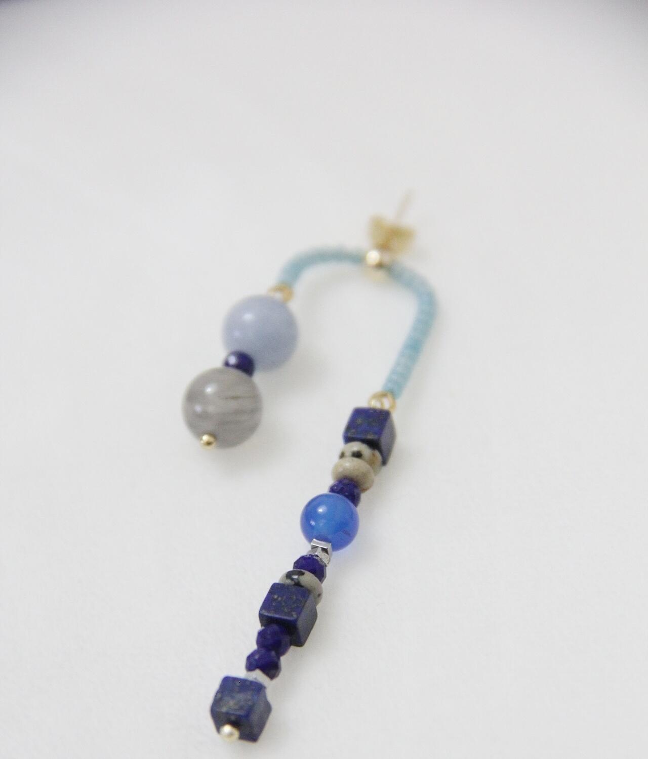 Chinoiserie Asymmetrical Blue Natural Stone Earrings